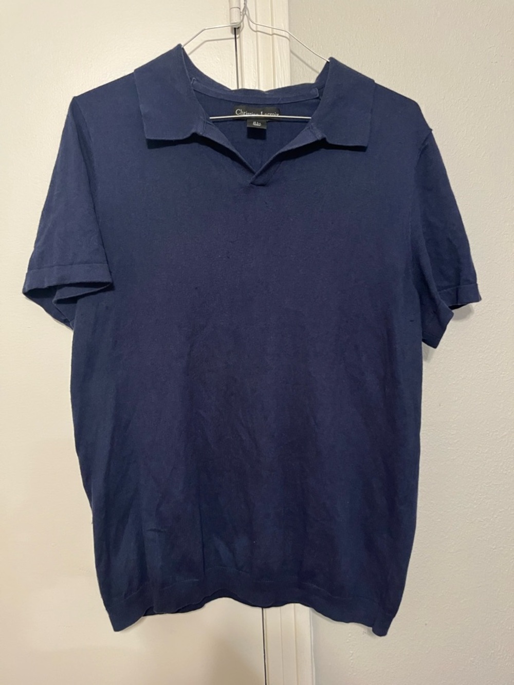 Christian Lacroix Men's Navy Short Sleeve V-Neck Polo Shirt - Deep Blue Size L